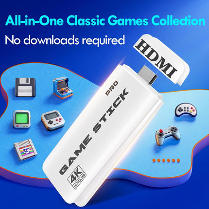Retro Gaming Console with 23 Emulators, 2026 Game Stick with 20,000+ Classic Titles 4K HDMI Output Retro Game Console Plug and Play with Dual 2.4GHz Controller, 64G