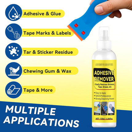 Tiepetly Adhesive Remover Spray 4.06oz, Sticker Remover with Plastic Scraper & 10 Blades, for Tape, Labels, Silicone, Gum & Wax Residue, Safe on Glass, Metal, Plastic, Wood and Hard Surfaces