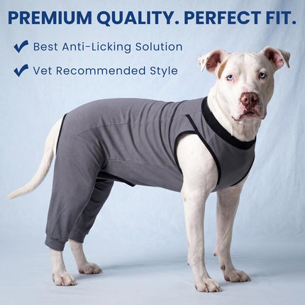 Back Zipper Dog Surgery Recovery Suit with Rear Leg Sleeve to Stop Licking, Easy On Off Dog Surgery Suit Female Spay, Cone Alternative Spay Recovery Suit, Protective Dog Leg Sleeve, Gray XL