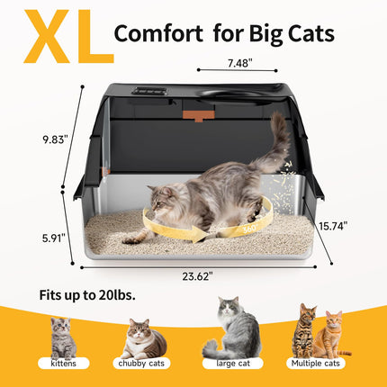 XL Enclosed Stainless Steel Litter Box with Lid,Black