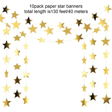 130 ft Star Garland Banner Decor, Gold