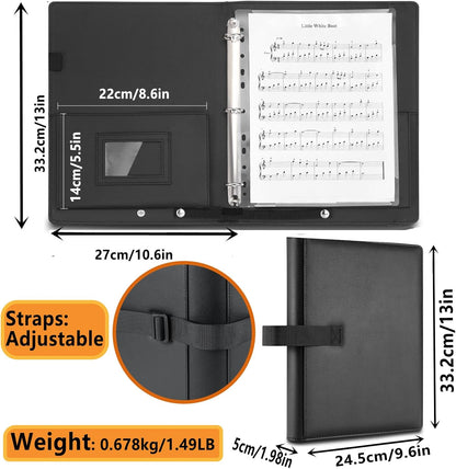 PU Leather Choir Music Folder, 3 Ring Black Binder with Adjustable - photo 2