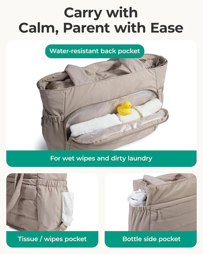 Large Lightweight Puffy Diaper Bag Tote with Changing Pad - photo 3