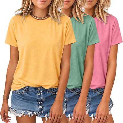 Womens 3 Pack Basic T Shirts Summer Tops 2026 Fashion Short Sleeve Comfy Casual Vacation Tees