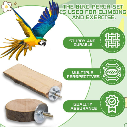 6 PCS Natural Wood Bird Perches Stand for Cage,Bird Perches for Bird Cages,Bird Cage Perch with Bolt and Wing Nut,Parrot Perch for Budgies Cockatiels Parakeets Conures