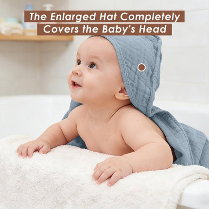 3-Pack Muslin Hooded Baby Towels, 100% Cotton, Ultra-Soft & Absorbent Baby Bath Towels with Hood for Babies, Infant, Toddler and Newbron (Grey and Navy Blue Series,32" x 32")