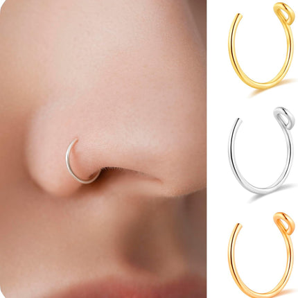 Set of 3 - Fake Clip On Nose Ring Hoop for Women - No Piercing Needed Nose Cuff - 22 Gauge - 7mm - Faux Nose Septum Ring - Gold, Sterling Silver, Rose Gold - 22g