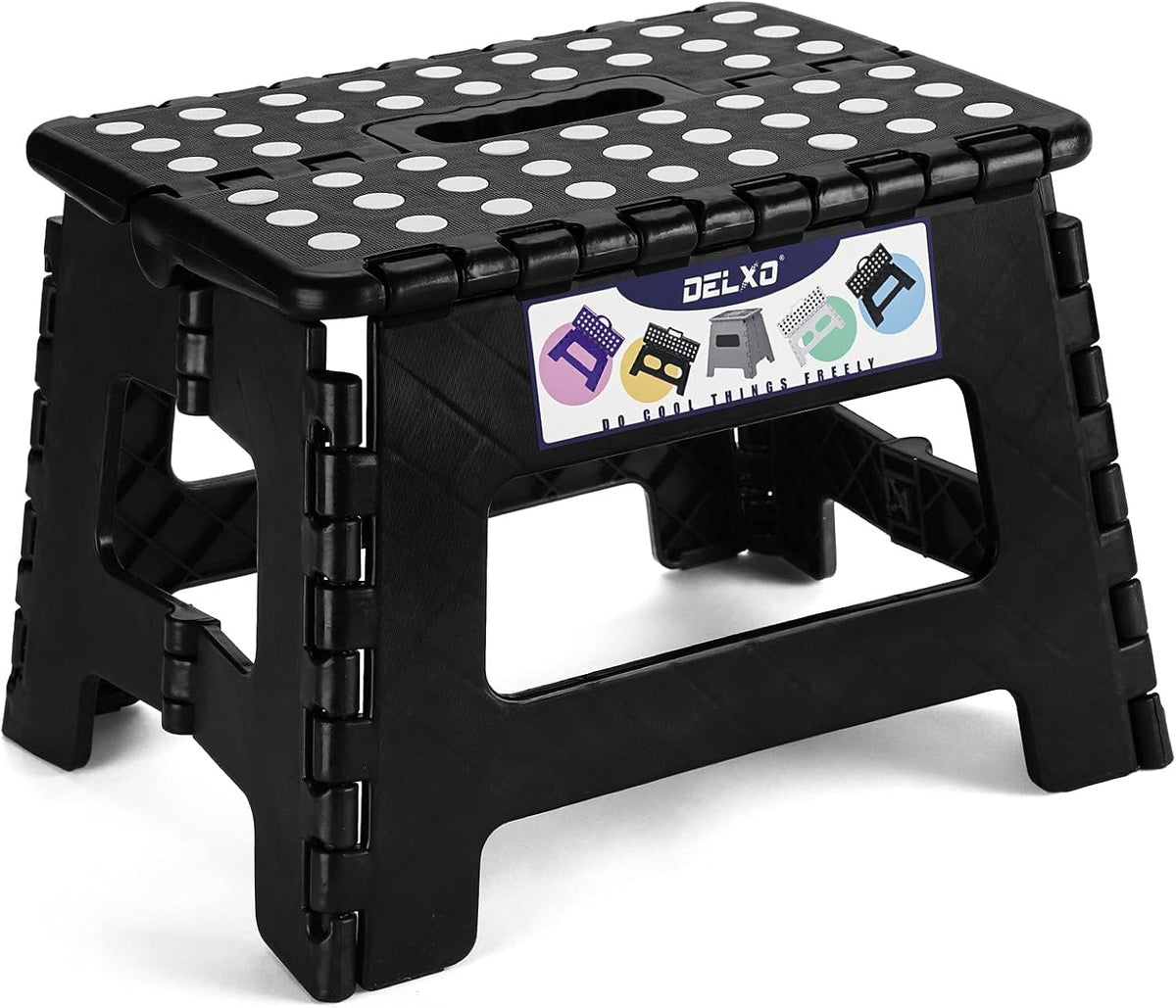 9 Inch Folding Step Stool, Black Step Stools for Kids Foldable,Portable Collapsible Step Stool with Handle, Folding
