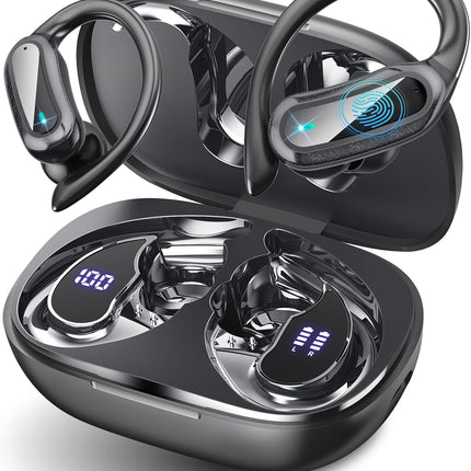 Wireless Earbuds Bluetooth 5.4 Headphones, 54H Playtime Stereo Earphones with Noise Cancelling Mic, IPX7 Waterproof, Fast Charging and Comfort Fit Ear Buds for Fitness/Sports/Workouts/Travel Black