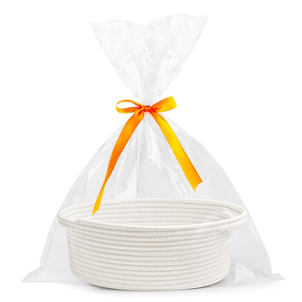 Small Woven Easter Basket with Gift Bags and Ribbons Durable Burr Baskets for Gifts Empty Small Rope Basket for Storage