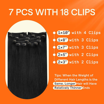 Full Shine Black Clip in Hair Extensions 24 Inch Remy Hair Extensions Clip ins Human Hair Jet Black Natural Hair Clip in Extensions for Long Hair 7 Pieces 120g