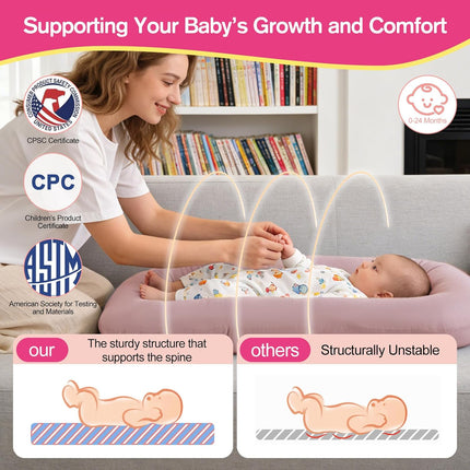 Baby Lounger for Newborn, 0-24 Months, Soft Cotton, Infant Lounger for Home and Travel, Portable Playtime Baby Nest, Including Cover(Pink), Pallet of Product