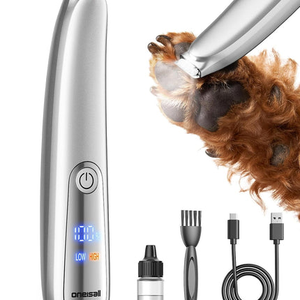 oneisall Dog Paw Trimmer, 2-Speed Up to 6500 RPM, 35dB Low-Noise Safe Pet Paw Trimmers with Curved Blade and LED Light, Cordless Pet Grooming Paw Clipper for Dogs, Cats, Paws, Ears, Face, Rump