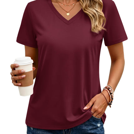 Women's Cotton T Shirt V-Neck Short Sleeve Shirt Classic-Fit Casual Breathable Tee Summer Basic Tops