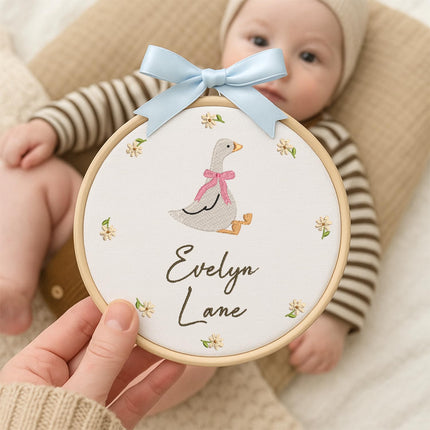 Personalized Baby Name Sign Welcome Baby Announcement Sign Newborn Baby Embroidery Hoop with Bows Baby Hospital Name Sign Custom Infant Baby Name Baby Shower Gifts (08)
