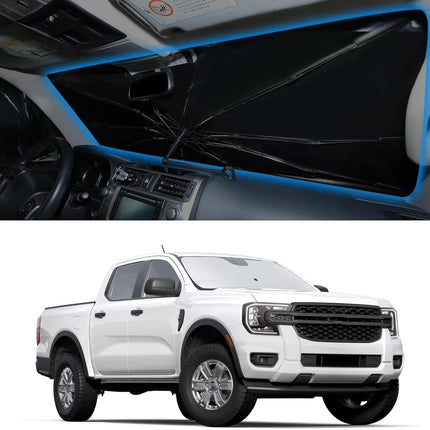 Windshield Sun Shade Umbrella Compatible with 2019-2024 2025 2026 Ford Ranger Accessories Custom Fit Sunshade Sun Visor Heat Protection Keep Car Interior Cool