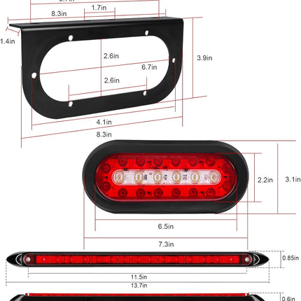 LIMICAR LED Trailer Lights Kit, 6 Inch Oval Tail Lights with Backup Reverse, DOT Compliant IP67 Waterproof, Brackets + 25FT 5-Pin Harness + 13.8" Light Bar + Markers, Stop Brake Turn for Boat RV Truck