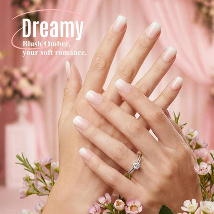 Ombre Press on Nails Short Square, Soft Gel Nude Pink Fake Nails Press on with Glue, 30Pcs Reusable Stick on Nails in 15 Sizes, Salon Quality False Nails for Women Spring Summer Vacation Gift