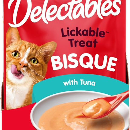 Delectables Lickable Treat Bisque Wet Cat Treat with Real Tuna, Food Topper, Hydrating, Grain-Free, No Fillers, By-Products, Added Preservatives, 1.4oz Pouch, 12ct
