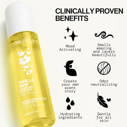 Pacifica Vanilla Whip Body Mist, 5 oz (148 mL), Vegan & Cruelty-Free, Mood-Activating Fragrance Spray, Odor Neutralizing, Skin Hydrating, Phthalate-Free