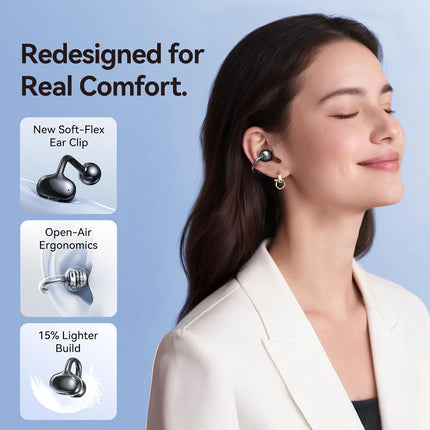Kinglucky Upgraded Clip-On Earbuds Comfortable fit & Crystal-Clear Sound, 50H Playtime Open Ear Buds Bluetooth 6.0 Wireless Headphones for Women Ideal for Small Ears,Sports,Workouts,Glasses Black