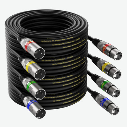 XLR Cable 20ft 4 Pack - Mic Cables Balanced DMX Cable Male to Female
