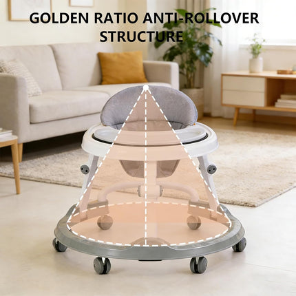 Foldable Baby Walker with Tray，Lightweight Activity Walker with Entertainer Tray, Compact Space-Saving Design for Infants 6-18 Months