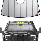 Windshield Sun Shade for Chevy Silverado & GMC Sierra 1500/2500/3500 2019-2026 (WT, Custom, Pro Trims) - Fits All Trims 2019-2021, Non-HUD Models Only, Premium Grey Leather Finish