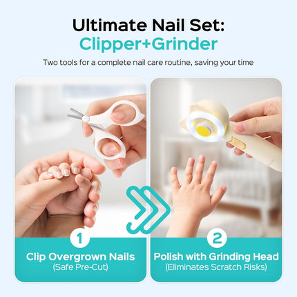Baby Nail File, Baby Nail Trimmer Electric, Baby Nail Clipper - Gentle, Quiet with 360° Light, Safe for Sleep Time Grinding, 16-in-1 Kit for Newborn, Infant & Toddler, Lemon Yellow