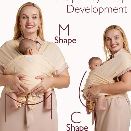 Momcozy Baby Carrier AirMesh - The Perfect Summer Sling for Newborns to Toddler 8-35 lbs - Cooling Fabric Baby Wrap, Lightweight, Ergonomic, and Easy to Wear, Beige