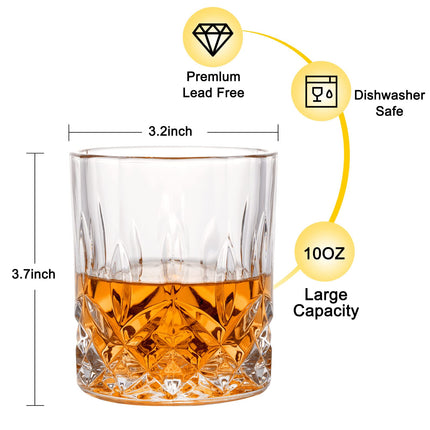 Vaso para whiskey rocks, set de 4 (2 vasos de cristal para bourbon, 2 moldes redondos para esferas de hielo grandes) en caja de regalo, vasos old fashioned de 10 Oz para scotch, cóctel, ron, coñac y vodka, regalos para hombre