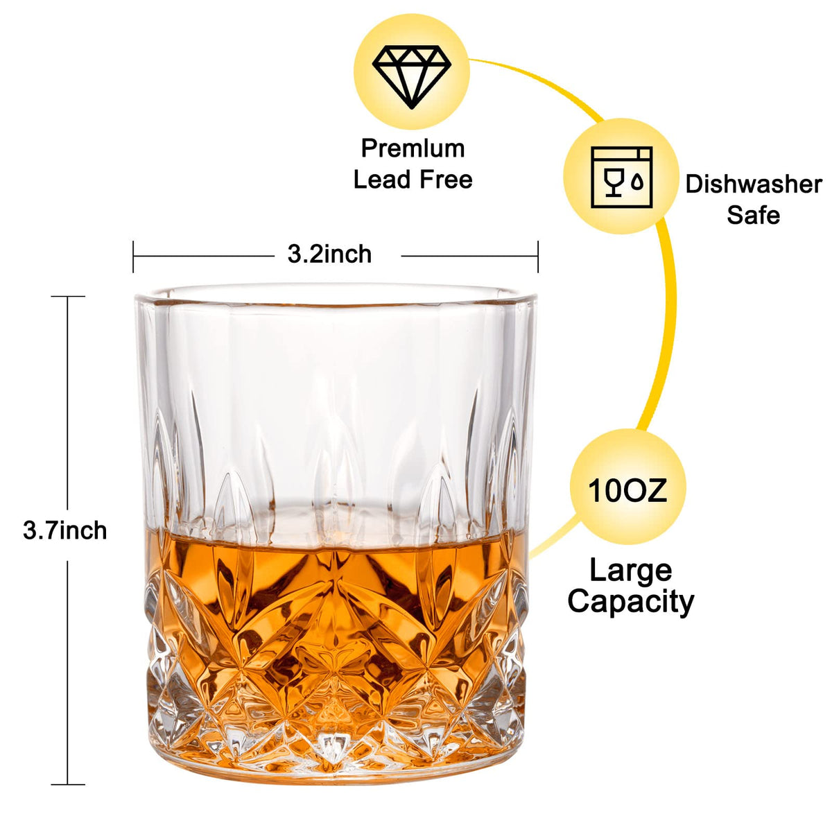 Vaso para whiskey rocks, set de 4 (2 vasos de cristal para bourbon, 2 moldes redondos para esferas de hielo grandes) en caja de regalo, vasos old fashioned de 10 Oz para scotch, cóctel, ron, coñac y vodka, regalos para hombre