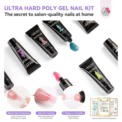 SAVILAND Hema-Free Poly Gel Nail Kit for Pretty Gift: 36 Colors Poly Gel Nail Starter Kit with Slip Solution and Mini U V Lamp Curing Light for Quick Extension Home DIY, Manicure Tools for Starter