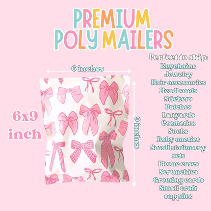 6x9 Colourful and Stylish 100 Pack Poly Mailer Bags with Unique Designs | Waterproof, Tear-Resistant, Durable Shipping Bags Ideal for Gifts, Small Businesses, and Secure Packaging | Ribbon Bow