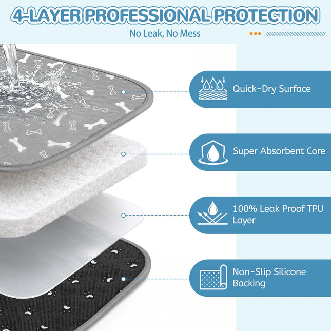 Washable Pee Pads for Dogs, 2 Pack Reusable Puppy Pads, 18"x24"