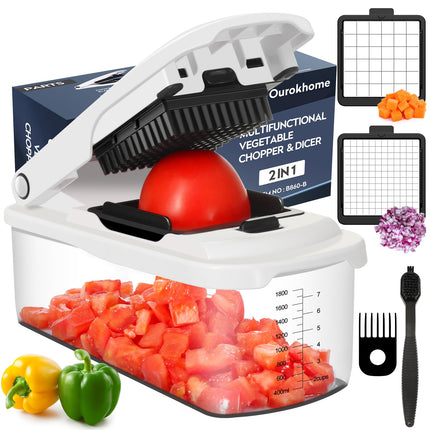 Vegetable Chopper with Container, 8-Blade Onion Chopper & Mandolin Slicer, 2-Lid Food Dicer with Safety Lock, Veggie Shredder Grater for Kitchen Meal Prep, Kitchen Gadgets (8 in 1, Gray)