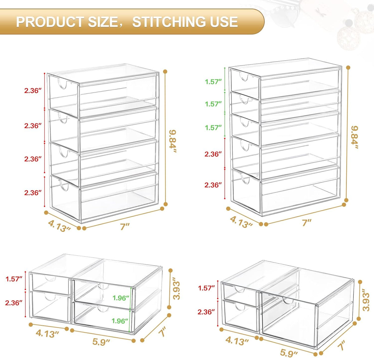 Clear 16-Drawer Desktop Makeup & Office Organizer Set - photo 2