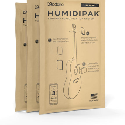 D'Addario Guitar Dehumidifier Packets - For Humidipak - Two-Way Absorb Replacement Packets - 3-Pack
