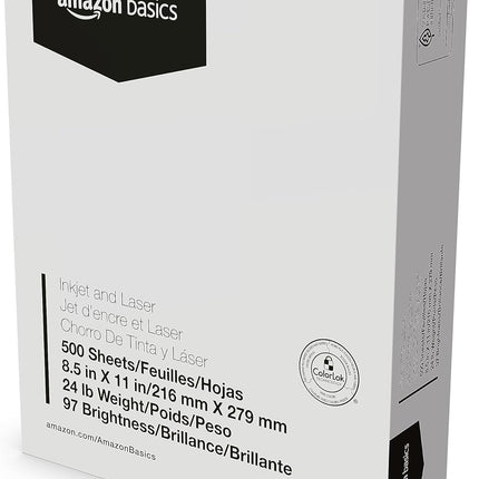 Amazon Basics Multipurpose Copy Printer Paper, 8.5 x 11 Inches, 24 lb Weight, 97 Bright White, 1500 Sheets (3 Packs of 500), for Inkjet and Laser