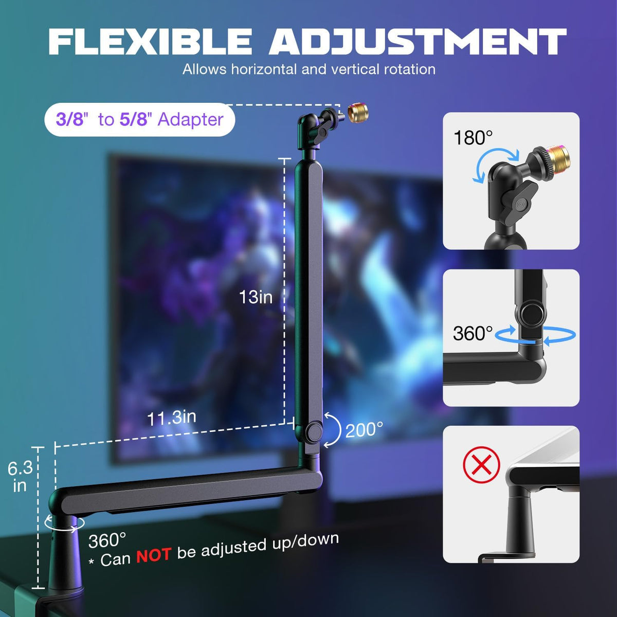 Low Profile Adjustable Microphone Boom Arm with Desk Clamp - photo 5