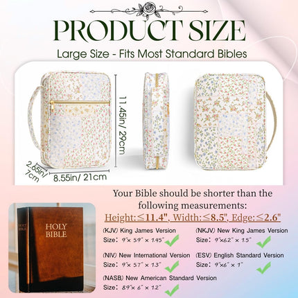 Bible Cover Case for Women Girls: Christian Mothers Day Gifts for Mom Large Quilted Bible Bag with Multi Pockets 26Pcs Study Supplies Journaling Kit, Floral Print Durable Book Carrying Organizer