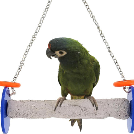 Sweet Feet and Beak Roll Bird Swing - Pumice Perch Bird Toys Trims Nails and Beaks, Safe Bird Cage Accessories for Small and Large Birds, Swinging Toys Birds Will Love, Medium 9 Inches - Blue