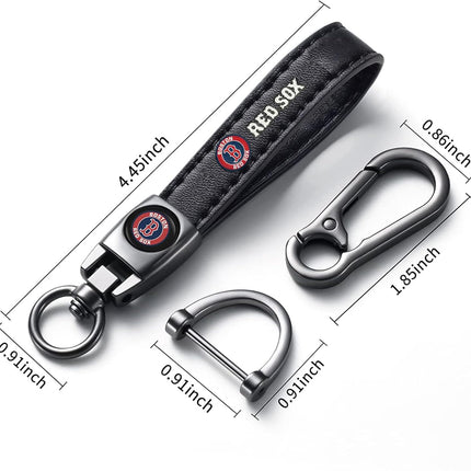Genuine Leather Baseball Key Chain Compatible with Boston Red Sox Key ring Accessories Keychain Family Present for Man and Woman Black