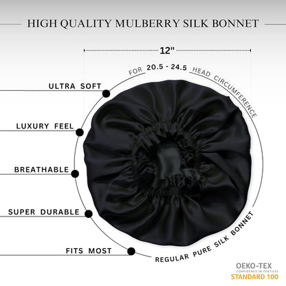 Silk Sleep Bonnet for Women, 100% Mulberry Silk, 19 Momme, Reversible, Black - photo 5
