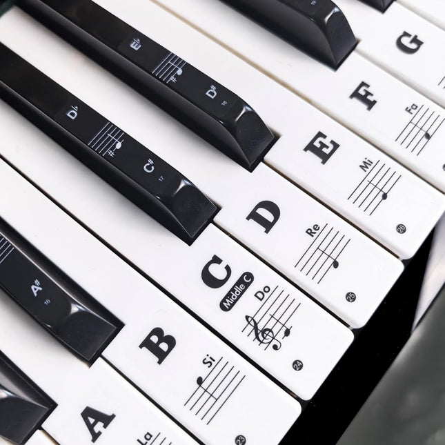 Piano Note Stickers for 37-49-54-61-76-88 Keys, Piano Keyboard Stickers for Learning, Removable Waterproof for Black &