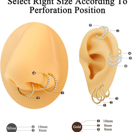 SmileBelle 14K Gold Hinged Nose Rings Hoop for Women 20G, 316L Surgical Steel Clicker Septum Ring, Hoop Huggie Earring for Upper Lobe Cartilage Helix Piercing Jewelry (8mm, 6mm,10mm)