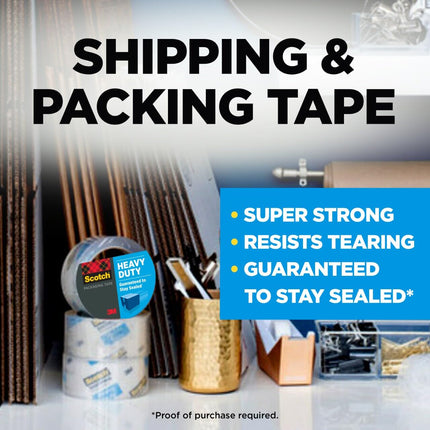 Scotch Heavy Duty Shipping Packaging Tape 3850, Clear, 1.88 in x 54.6 yd (48 mm x 50 m), 2 Pack (2 Rolls), 3.0 Mil Box Sealing Tape