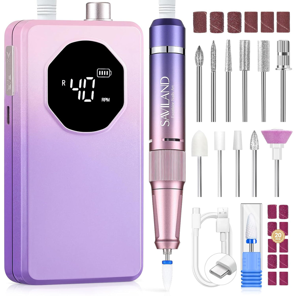 2026 Nail Drill Professional: 40000RPM Electric Nail Drill 30S Fast Removal for Acrylic Nails Low Noise Electric Nail