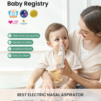 Nasal Aspirator for Baby, Electric Baby Nose Sucker, Automatic Nose Cleaner with Larger Suction Chamber and More Powerful Suction, Music and Light Soothing Function, Beige