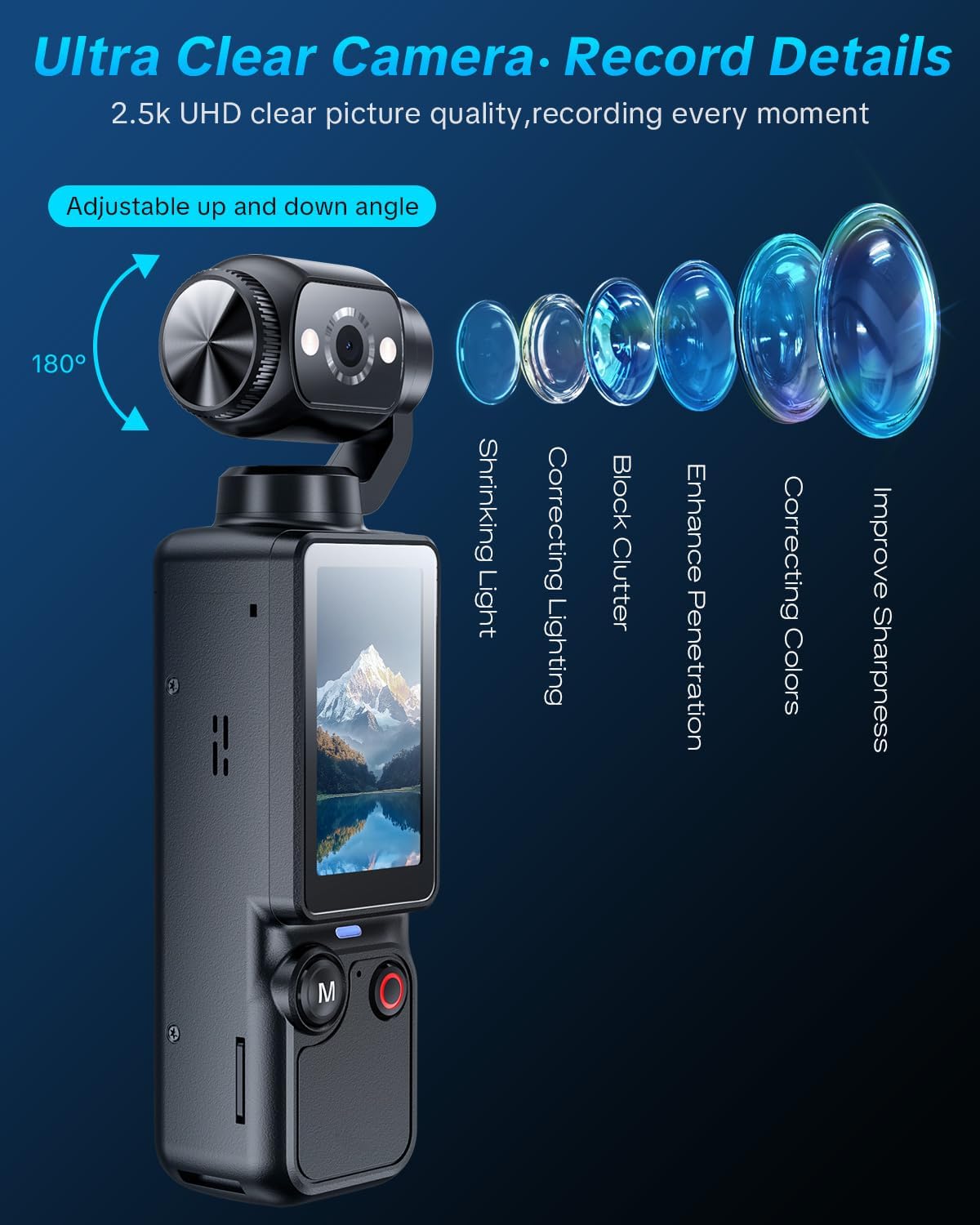 Vlogging Camera with 180° Rotating Lens, Pocket Body Camera with Audio & Video Recording,7-Hour Battery - photo 5